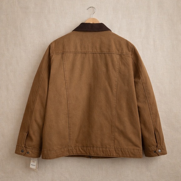 LEVI STRAUSS & CO. Brown Canvas Workwear Chore Jacket Corduroy Collar Zip Front - Picture 3 of 13